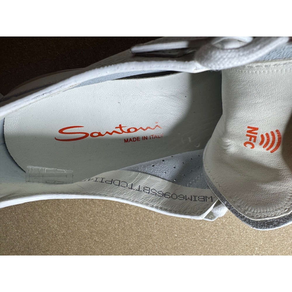 Santoni White Tumbled Leather Perforated Sneakers Made in‎ Italy WBIM60988 38 - Picture 8 of 9